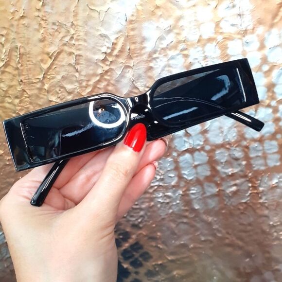 Zara Black Rectangular Slim Lense Acetate Sunglasses - Picture 1 of 11